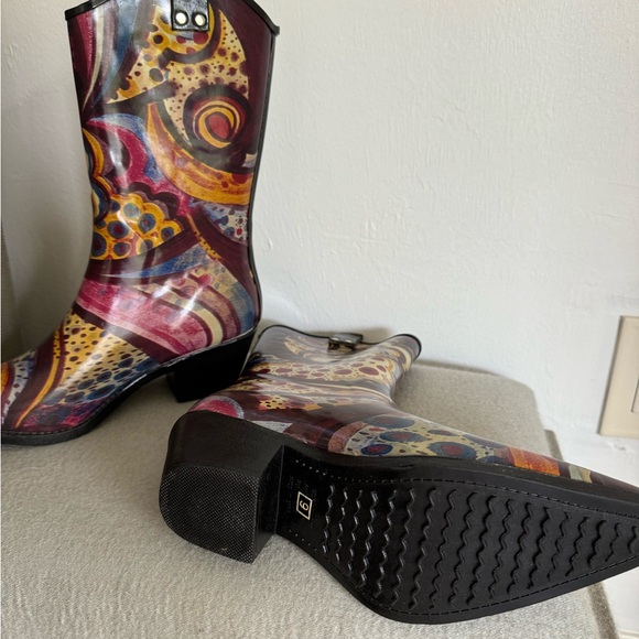 Nomad Rubber Cowboy/ Cowgirl Western Rain Boots Womens Size 9 Multi Colored - Picture 3 of 4